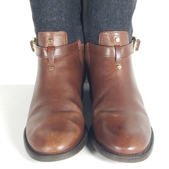 TORY BURCH Women's Eloise US5M Brown Wool Leather Logo Knee High Riding Boots - Picture 4 of 16